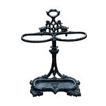 Cast iron two division stick stand, 73cm by 51cm.