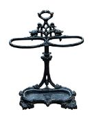 Cast iron two division stick stand, 73cm by 51cm.