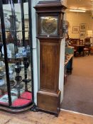 Antique oak cased eight day longcase clock having square brass dial, signed Jn Muzzell, Horsham,