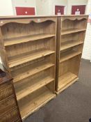 Pair pine open bookcases, 152cm by 80cm by 33cm.