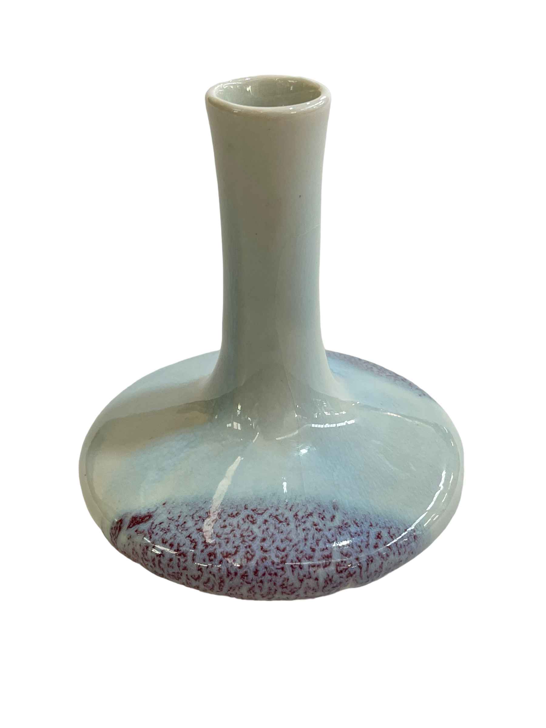 Chinese duck egg blue and purple splash vase of squat and long neck form, 12cm high. - Image 2 of 3