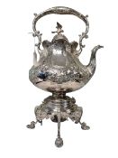 Ornate silver plated spirit kettle on stand, 45cm.