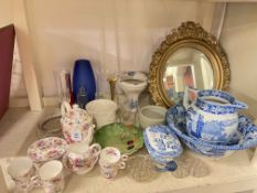 Early blue and white porcelain, floral tea wares, mirror, lamp, etc.