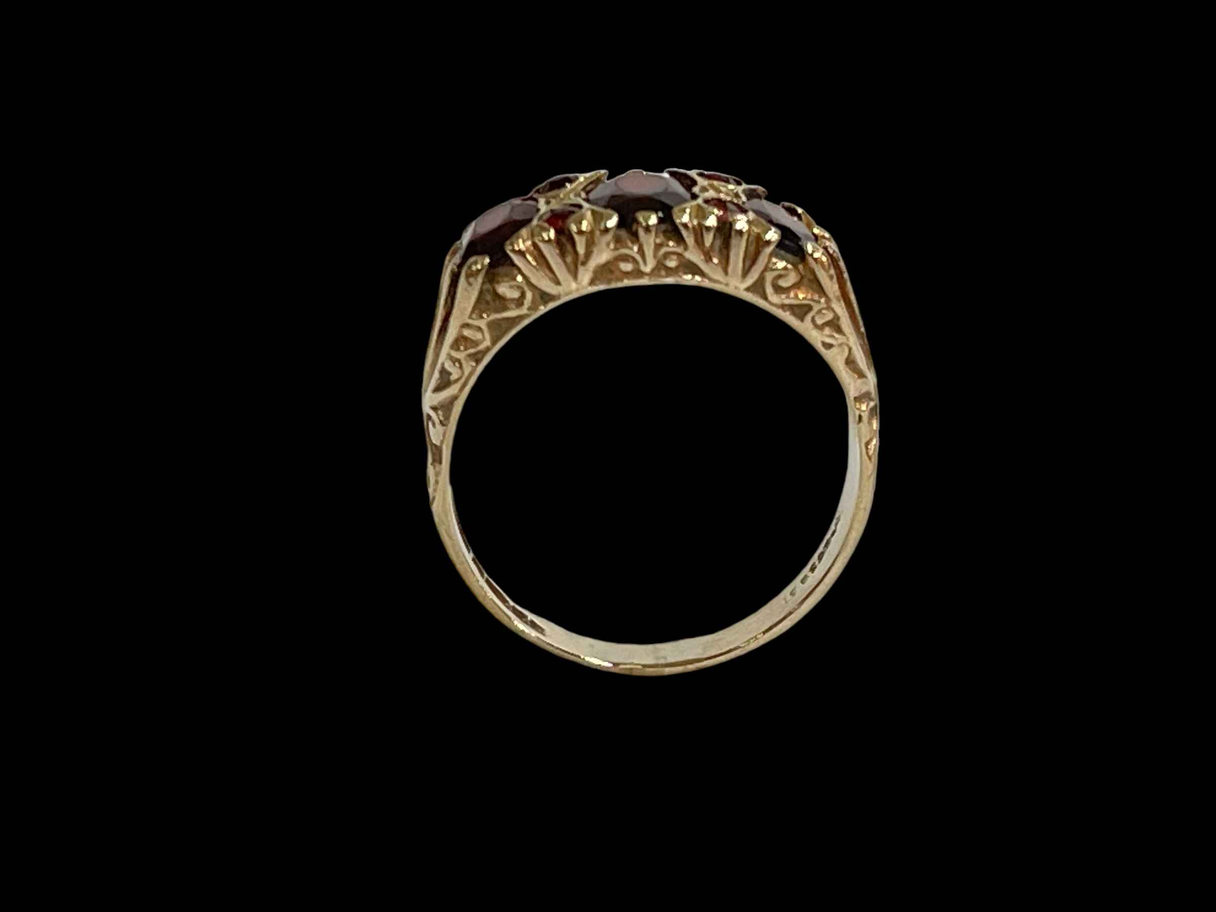 9 carat yellow gold seven stone garnet ring, size P. - Image 2 of 2