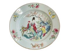 Chinese plate decorated with figures in landscape and floral border, 22cm diameter.