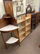 Two early 20th Century music cabinets, two sets of open shelves and corner washstand (5).