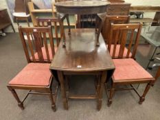 Oak gate leg dining table, set of four oak dining chairs and circular coffee table (6).