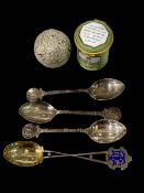 Golf interest: Vintage Gutty golf ball, silver and enamel trophy spoon,