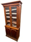 Victorian mahogany cabinet bookcase having two glazed panel doors above two cupboard doors,