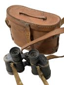 Pair of Military Prismatic No 2 binoculars with leather case.