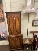 Bevan & Funnell Reprodux mahogany four door standing corner cabinet, brass standard lamp and shade,