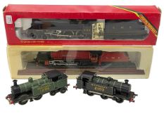 Hornby Black Five LMS Locomotive, two train engines and another.