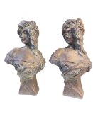 Ornate pair of lady busts, 46cm.