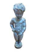 Cast metal figure of a naked cherub, 58cm.