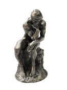 Silvered model of The Thinker after Rodin, 10cm.