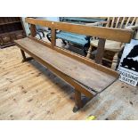 Victorian pitch pine church bench, 80.5cm by 212cm by 42cm.