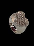 Heart shaped pavé diamond ring set in 18 carat white gold, size M½.