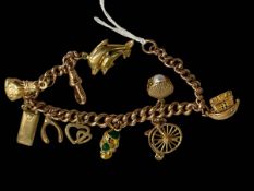 9 carat gold charm bracelet with eight charms.