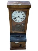 Oak cased National Time Recorder clocking in clock, 98cm.