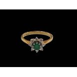 18 carat gold, emerald and diamond cluster ring,