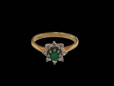 18 carat gold, emerald and diamond cluster ring,