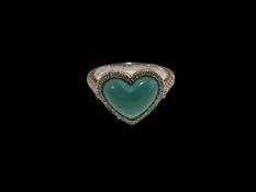 Turquoise and diamond heart shaped 18 carat white gold ring,