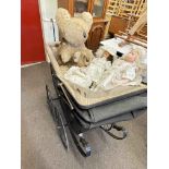 Antique baby carriage, Koala cuddly toy bears, dolls, etc.