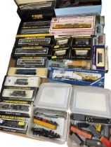 Collection of Graham Farish N Gauge model trains and carriages including steam and diesel