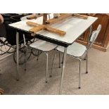 Tavo, Belgium, Mid Century rectangular Formica topped kitchen table and two chairs.