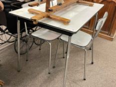 Tavo, Belgium, Mid Century rectangular Formica topped kitchen table and two chairs.