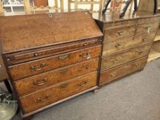 Georgian oak three drawer bureau and Victorian mahogany chest of two short above three long drawers.