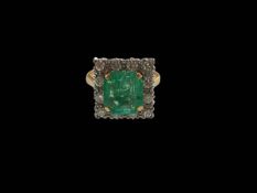 Good quality emerald and diamond cluster ring,