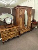 Early 20th Century walnut mirror door wardrobe and dressing table,