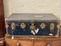 Vintage metal bound travelling trunk.