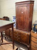 19th Century inlaid corner wall cabinet, mahogany cabriole leg sideboard, drop leaf dining table,