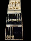 Six David Andersen Scandinavian silver gilt and enamel coffee spoons cased,