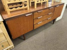 Mid Century teak long john sideboard, 76cm by 184cm by 47cm.