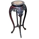 Oriental carved hardwood and marble inset jardiniere stand, 91cm.