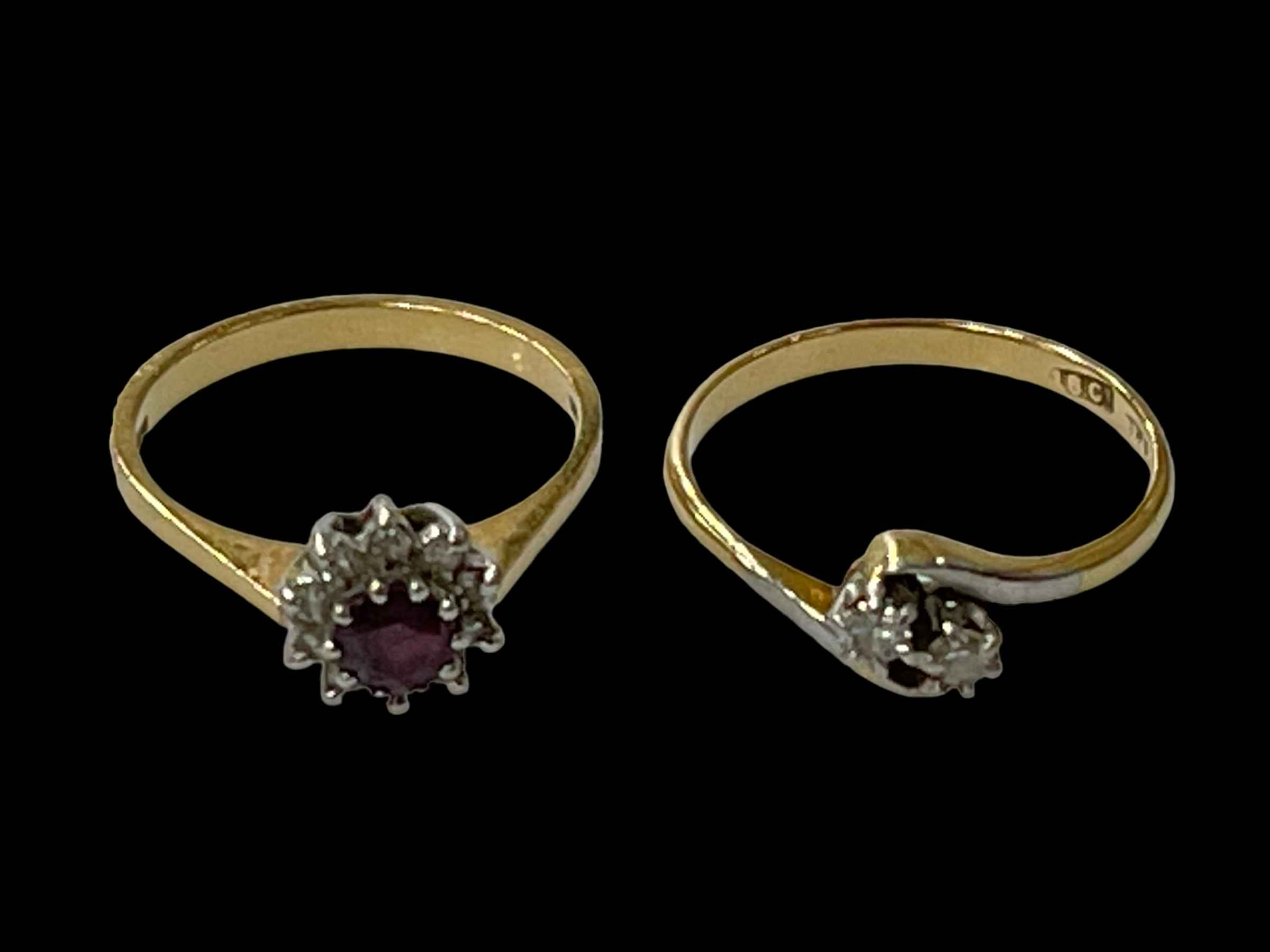 Two 18 carat gold, diamond and ruby rings, sizes M and N.