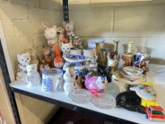 Collection of cat figures, early Victorian pottery, etc.