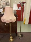 Brass finish standard lamp and shade,