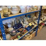 Collection of sculptures, costume jewellery, watches, mantel clocks, Spode, garden ornaments,