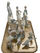 Collection of Lladro: Five Figures, Girl with Donkey, Four Geese and Elephant (11).