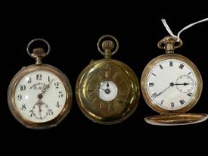 Three gents pocket watches including Dennison gold plated hunter,