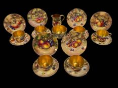 Royal Worcester fruit painted twenty piece tea set with gilt interiors, various artists including F.