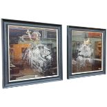 S Binet, Lion Couronne I + II, pair contemporary prints, 68cm by 68cm, in black frames.