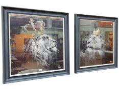 S Binet, Lion Couronne I + II, pair contemporary prints, 68cm by 68cm, in black frames.