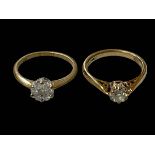 Two diamond set 9 carat gold rings, size I/J.