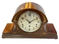 Mahogany inlaid mantel clock, 28cm.