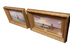 G. Feltham, pair maritime oils on board, both signed, 18.5cm by 38.5cm, in glazed frames.